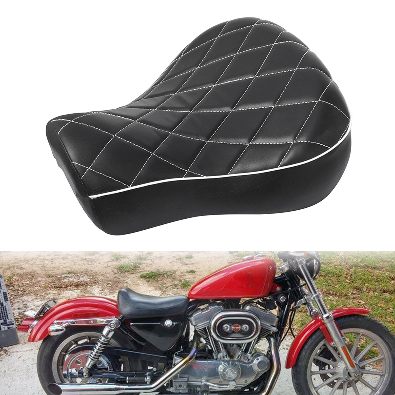 Leather Motorcycle Rider Driver  Seat Cushion Fits for Harley  XL1200C XL883C XLH883 XL1200S Replacement Parts Acc Black