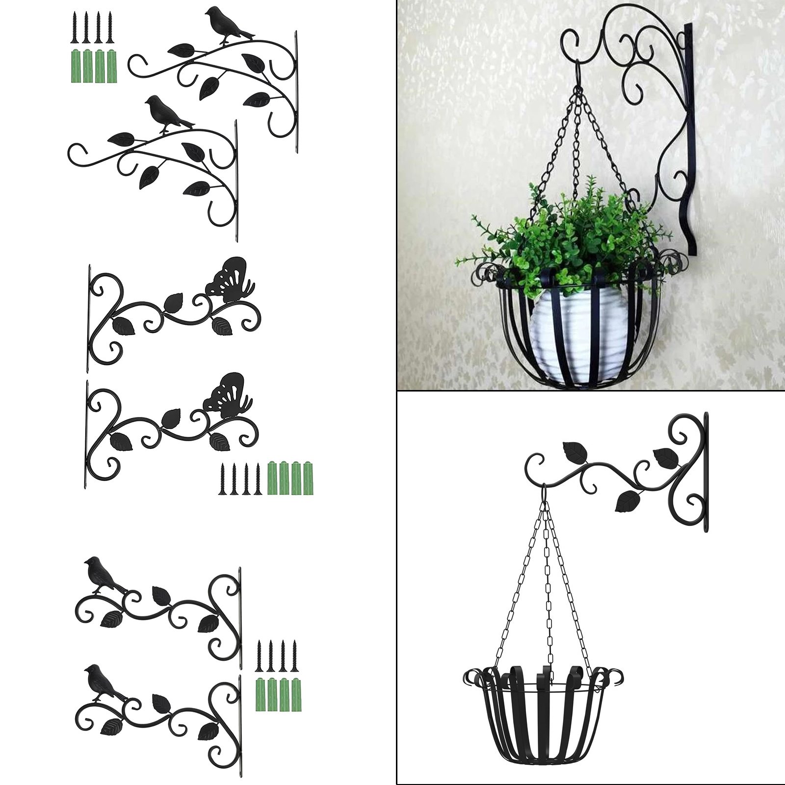 2Pcs Hanging Basket Brackets Leaf Shape Hanger Flowerpot Holder Garden Fence Deck Porch Decoration for Lanterns Planter