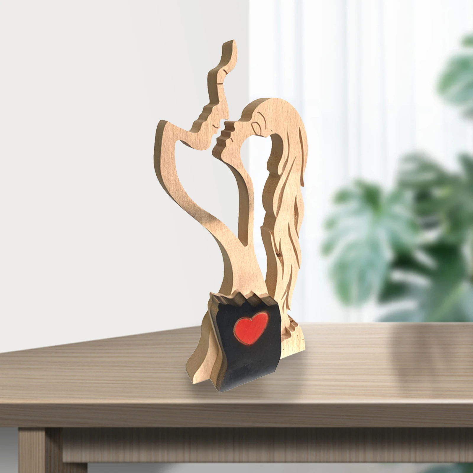 Affectionate Couple Wooden Sculpture Art Passionate Love Kissing Figurine Statue Romantic Ornament Home Office Decoration