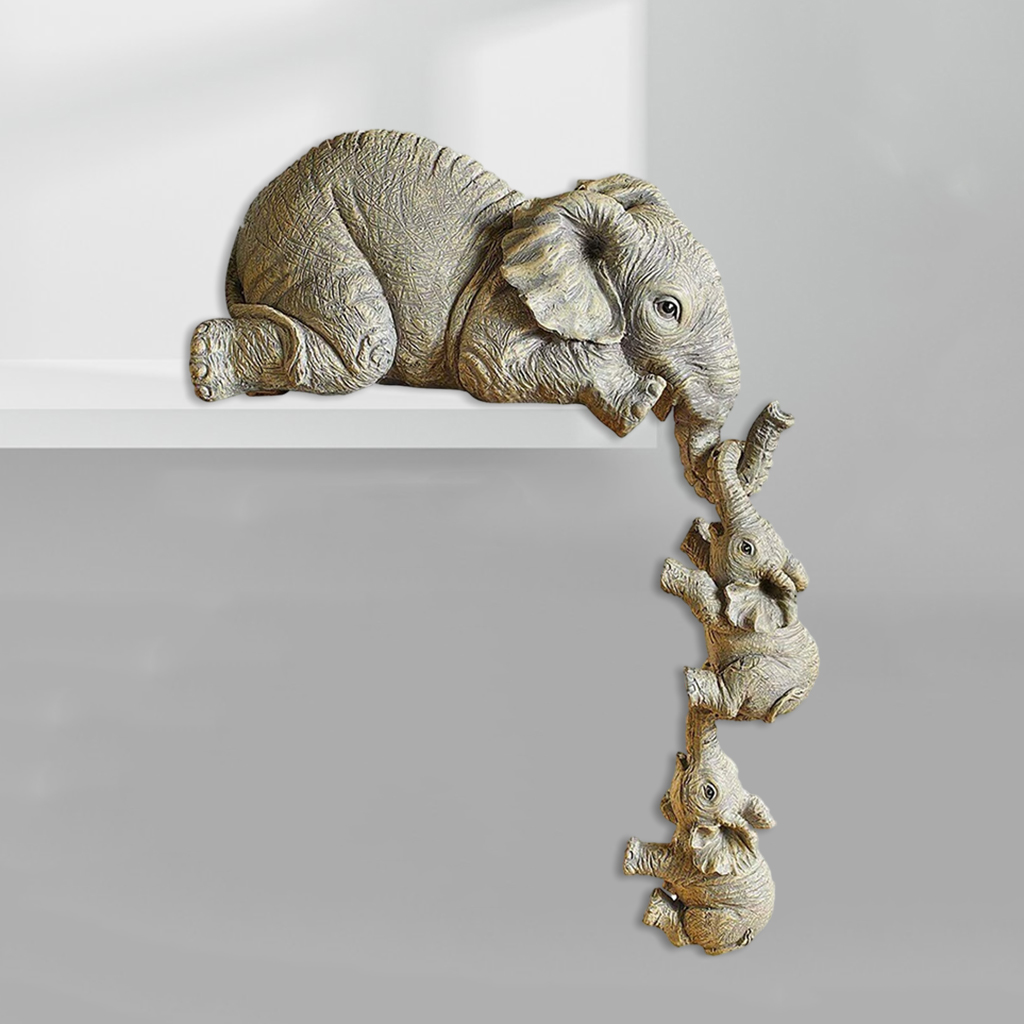 Cute Elephant Holds Two Calf Elephant Figurine Collectible Creative Decorative Animal Statue Tabletop Sculpture Shelf Decor