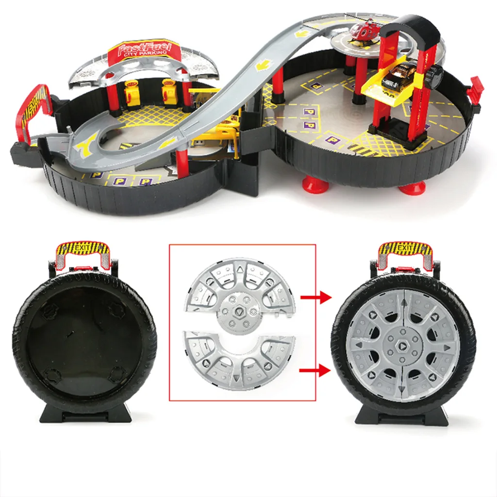 Tyre Spiral Roller Rail City Parking Model Vehicles Toy Kids Birthday Gifts