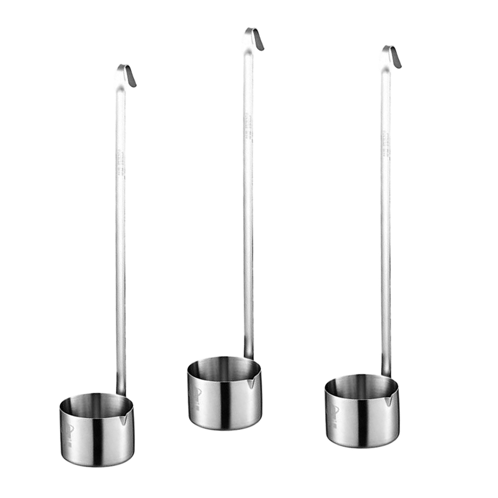 Set of 3 Wine Dipper Beer Pouring Measure Spoons - Hanging Sauce Ladle with Hook - 50ML
