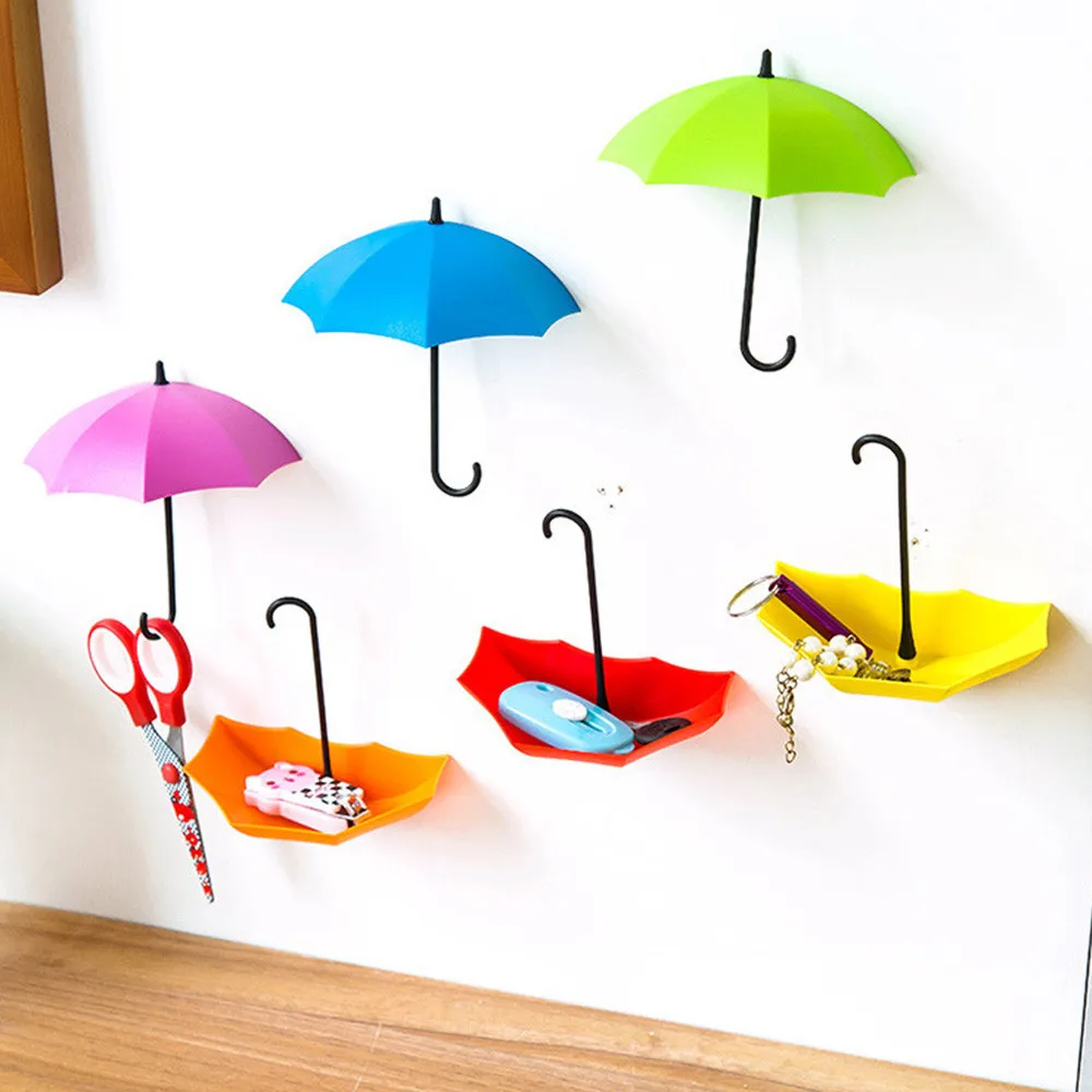 3pcs Cute Umbrella Wall Mount Key Wall Hook Hanger Organizer Holder Durable Chic 