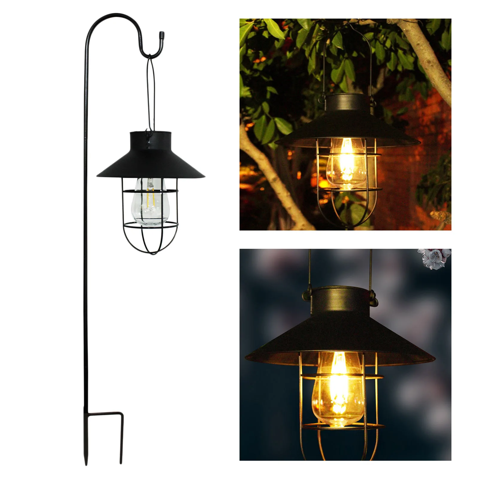 Retro Solar Power Lantern Lamp Waterproof for Patio Yard Terrace Fence