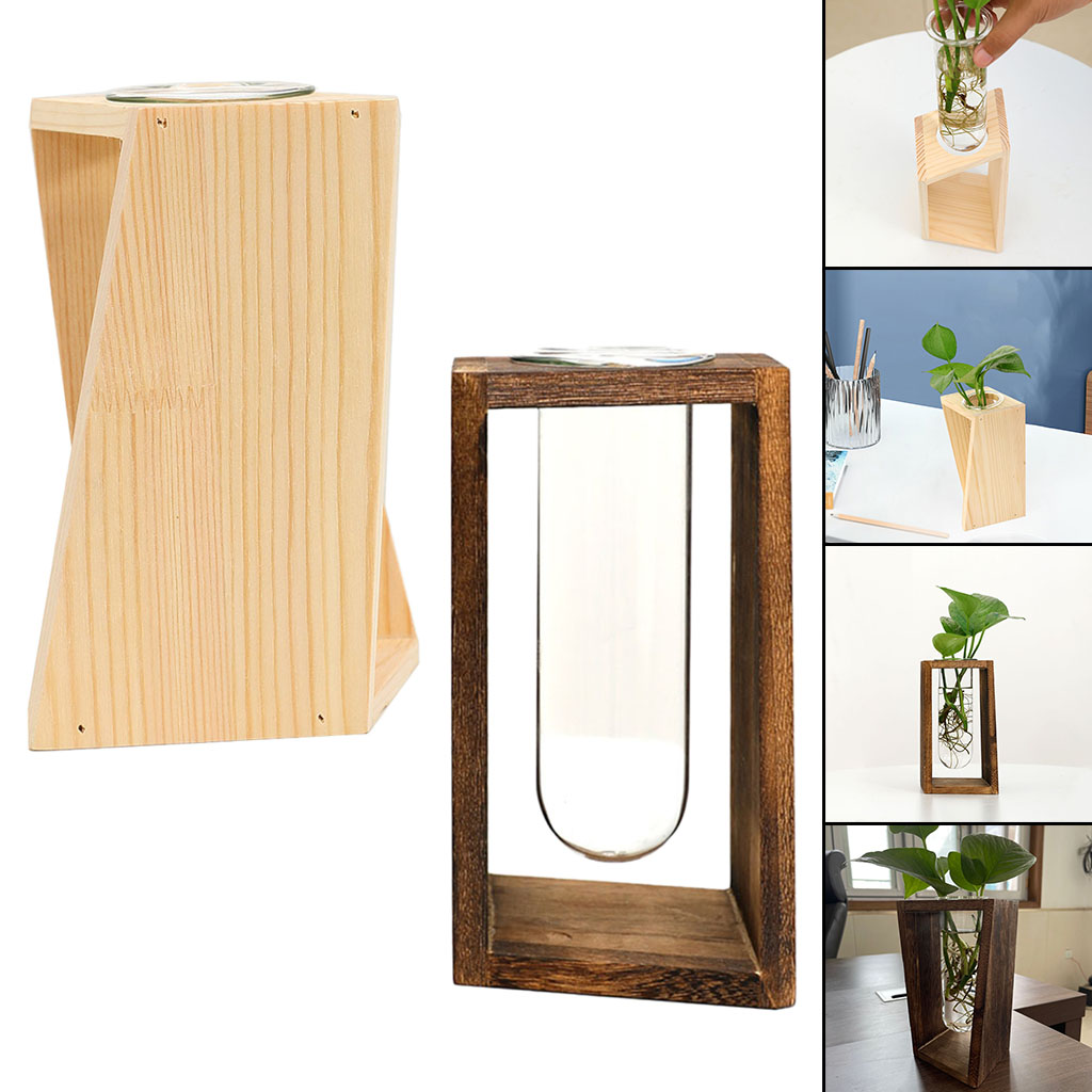 Wooden Stand Hydroponic Vase with Test Tube Rack Desktop Decoration for Plants Home Office Garden Wedding Propagating Plants