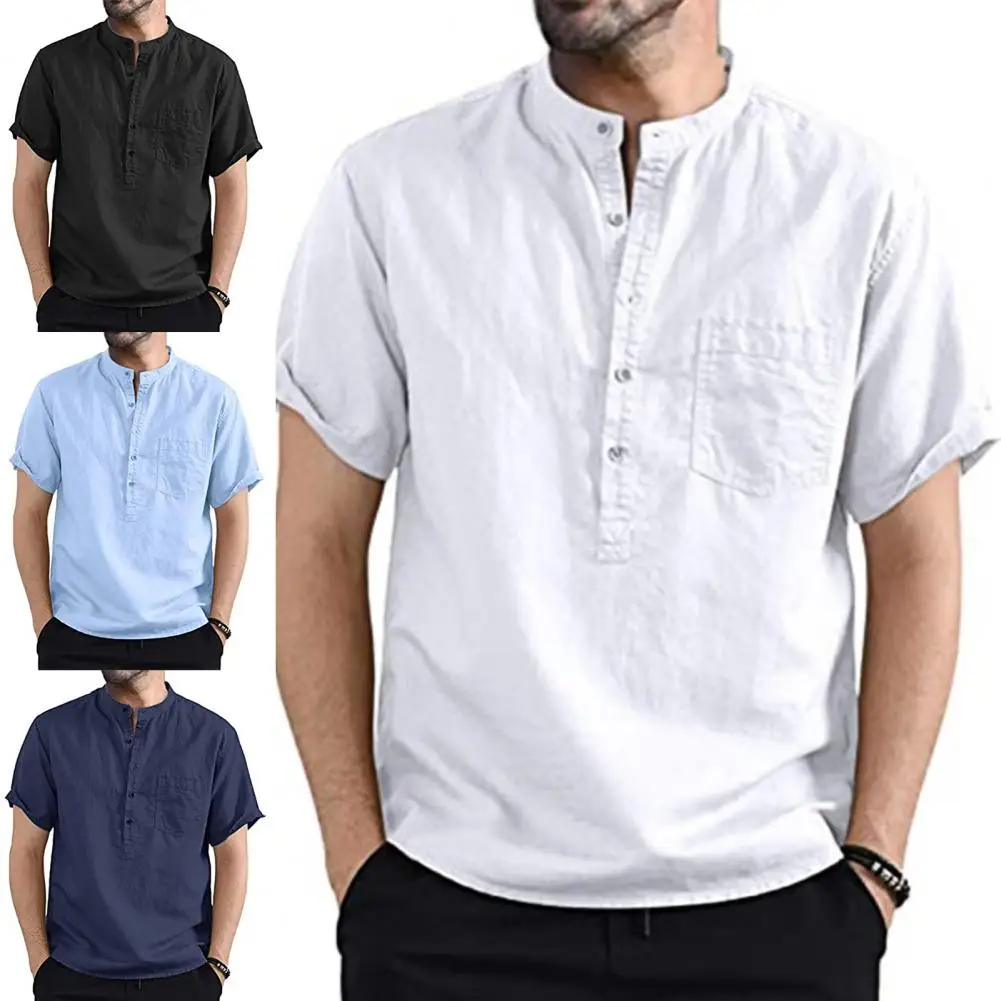 Beautyfine Mens Big T-Shirts Summer New Pure Cotton and Hemp Shirts Top Comfortable Blouse 
