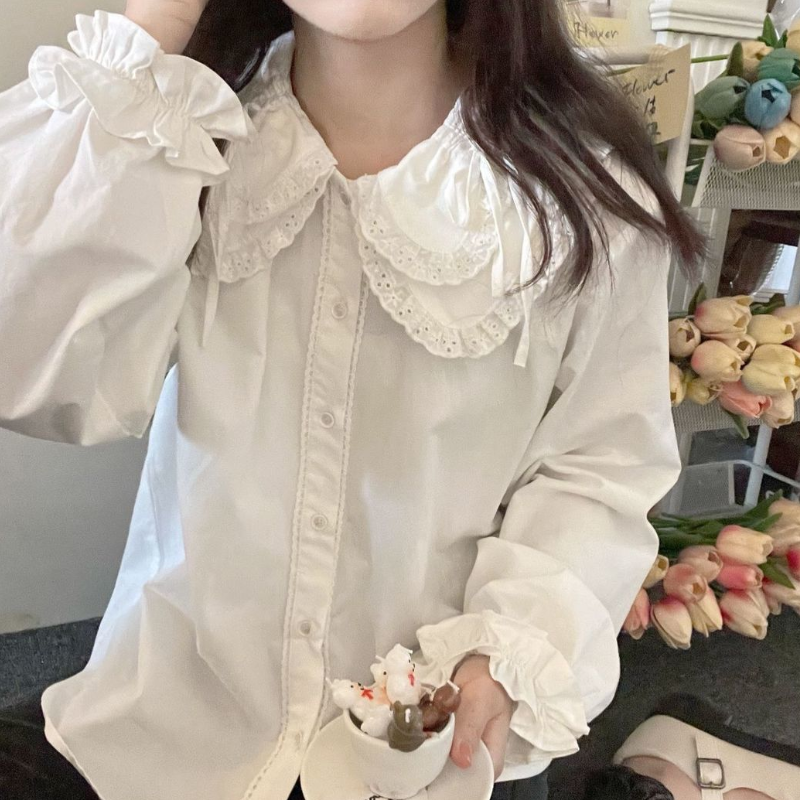 estilo Lolita coreano, tops bonitos com botão, outono 2021