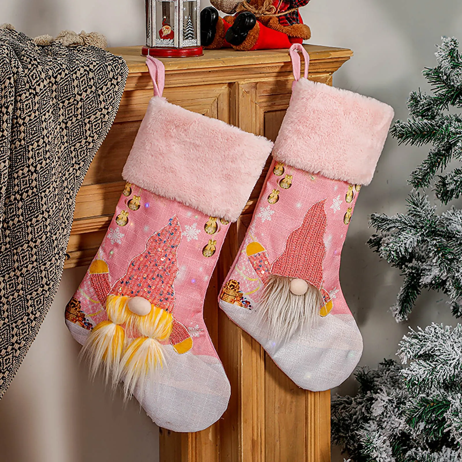 Pink Christmas Stocking With Lights Glowing Party Decor Candy Bag Hanging  Xmas Tree Ornament New Year 2022 Socks Gift Bag|Tất dài & túi đựng quà| -  AliExpress