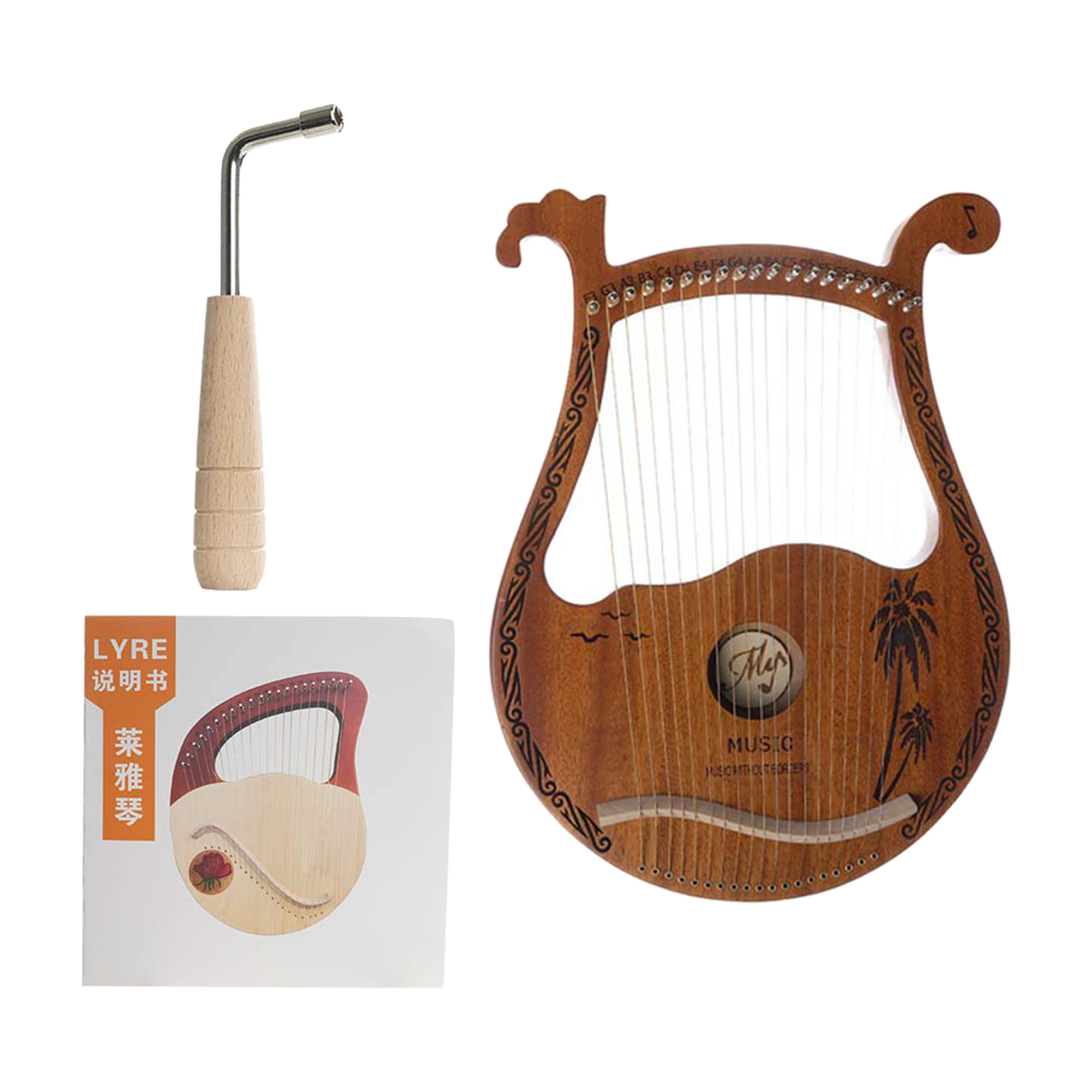 Lyre Harp Mahogany with Adjustable Wrench New Year's Gift for Music Lovers Child