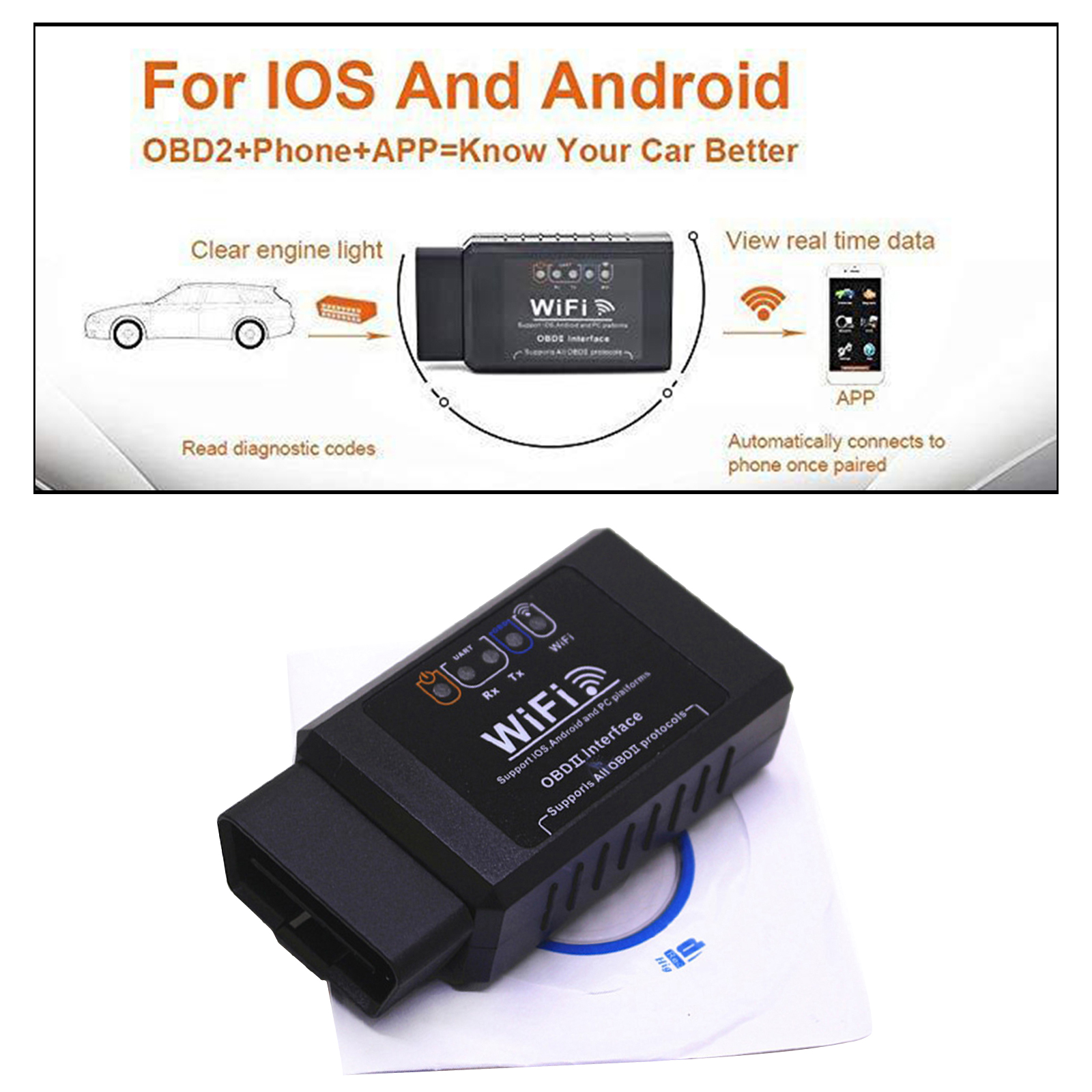 WiFi OBD2 Scanner Wireless Code Reader Car Diagnostic Tool Read Check Engine Light & More for iPhone/Android/Windows