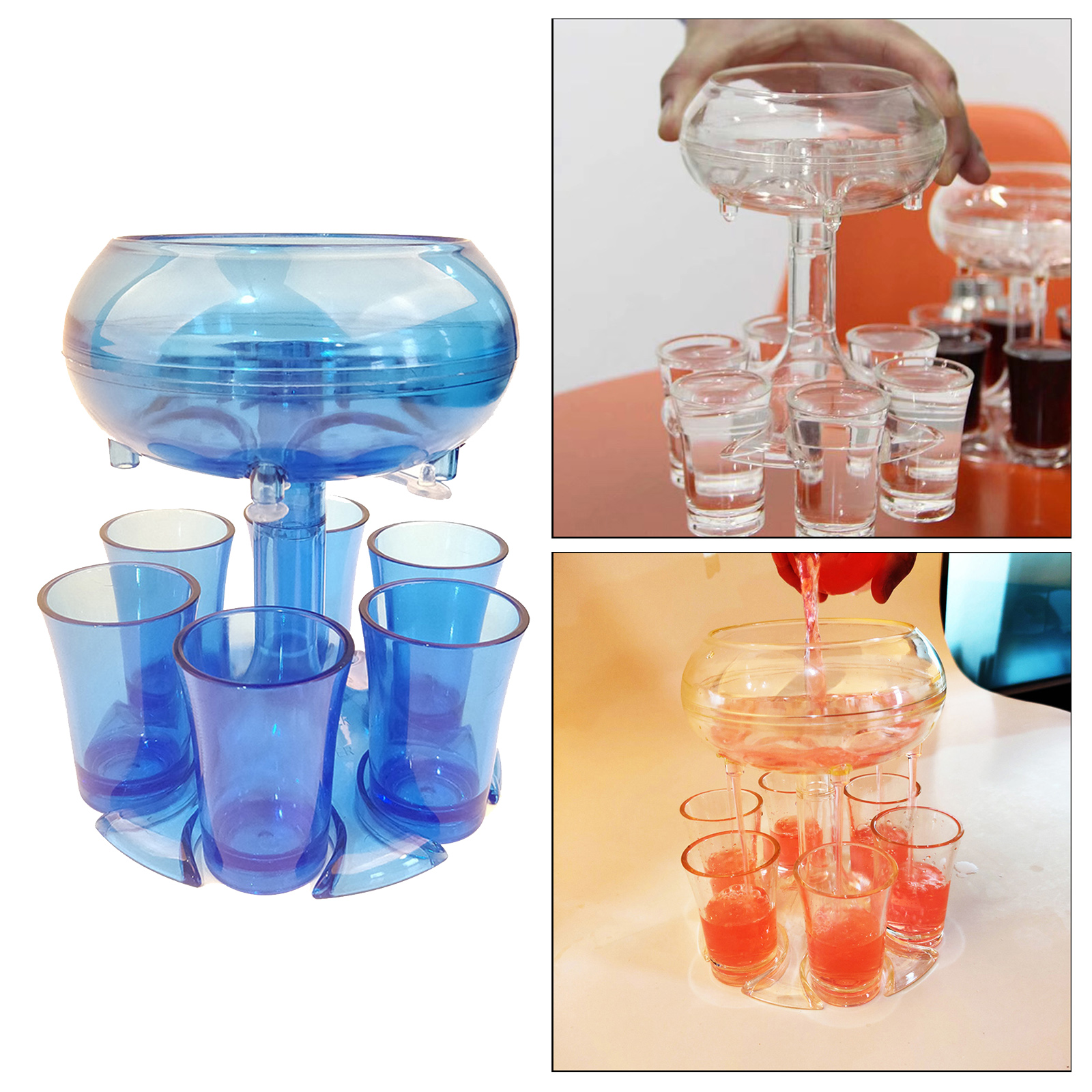 6 Shot Glass Dispenser Holder with 6 Pcs Acrylic Cup Drinking Games Wine Dispenser for Weekend Party Cocktail Parties