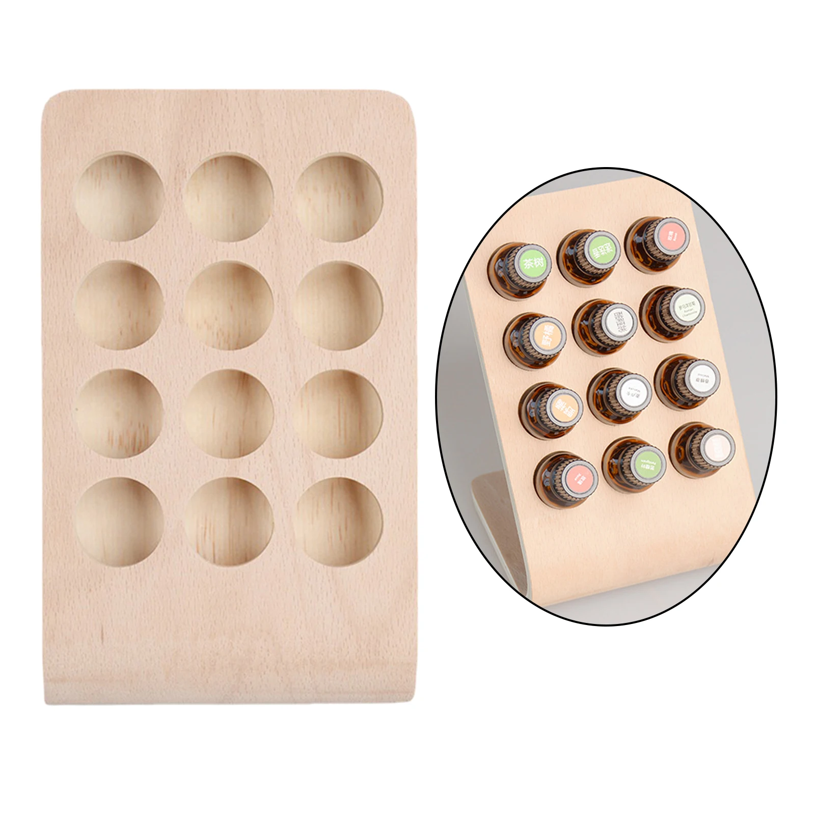 12 Holes 15ML Wooden Essential Oil Display Stand Holder for Massage SPA