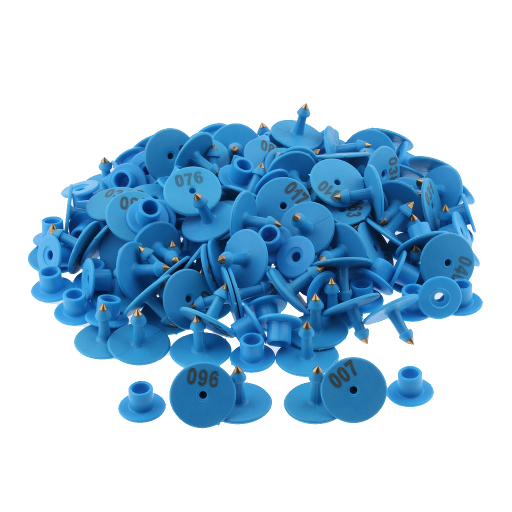 100PCS Small Pre Numbered Livestock Ear Tags for Pig Cow Goat Sheep Blue
