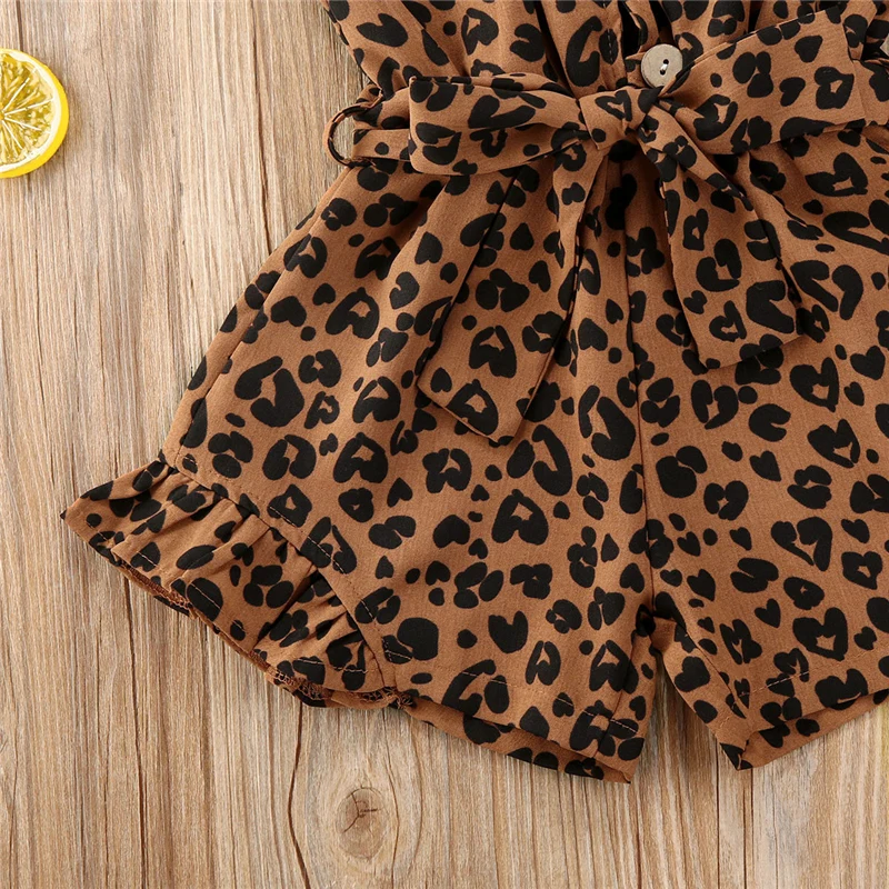 Newborn Knitting Romper Hooded  Summer Infant Baby Girls Clothing Leopard Overalls 4 Colors Sleeveless Button Shorts Jumpsuits Fashion Outfits for 1-6Y 2021 New Bamboo fiber children's clothes