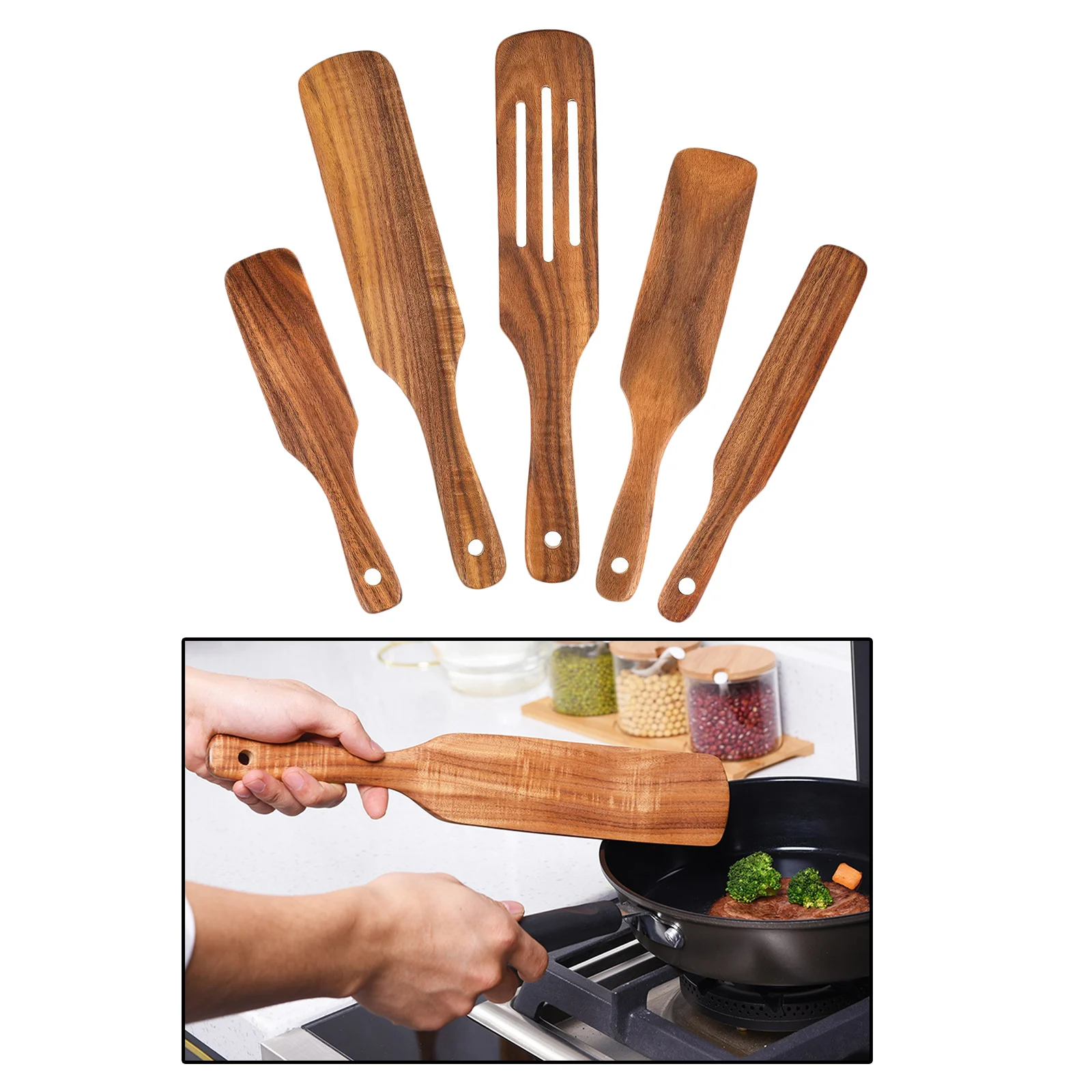 5x Slotted Heat Resistant Spatulas Spoons Set Utensils Cookware For Stirring