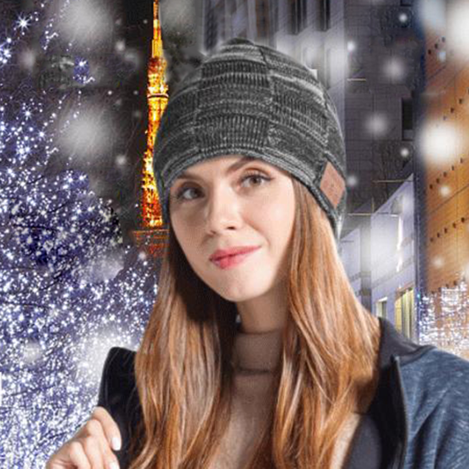 Bluetooth Knitted Beanie Fleece Lined Knitting Hat Cycling Stereo Headphones