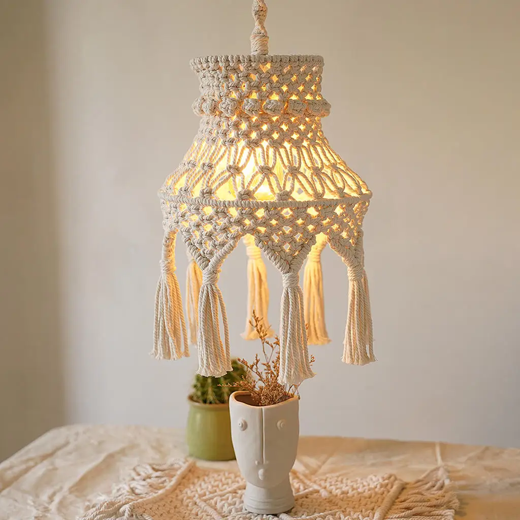Handwoven Macrame Ceiling Lamp Shade Boho Pendant Light Shade for Bedroom
