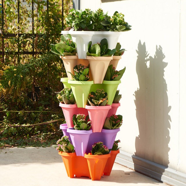 House Set of 7 Vertical Gardening Planter Stackable Flower Pot Tower, Herb  and Strawberry Planters Stacking Garden Pots with Saucer - China Stackable  Tower Pot, Tower Pot