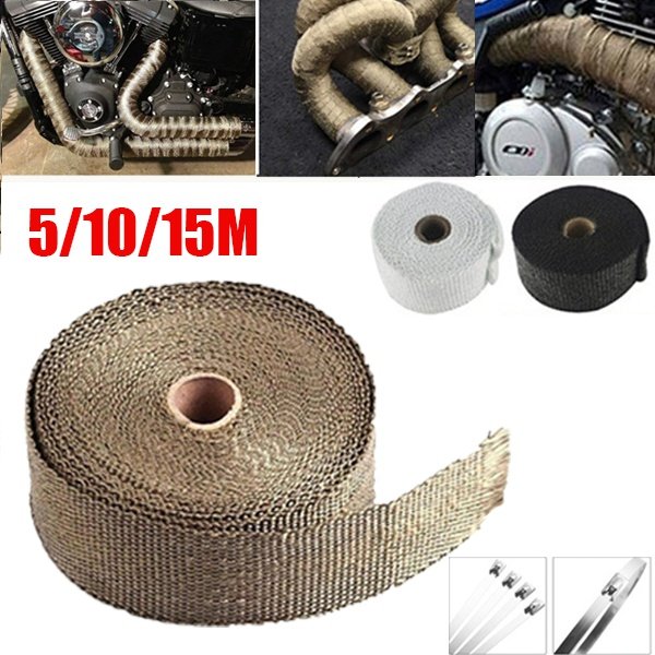 Ruban Isolant Tuyau Échappement Moto - 10m X 50mm, Résiste à 1022°F - Inclut 10 Attaches Inox