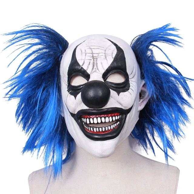 Máscara realista de látex con pelo azul para Halloween, disfraz de