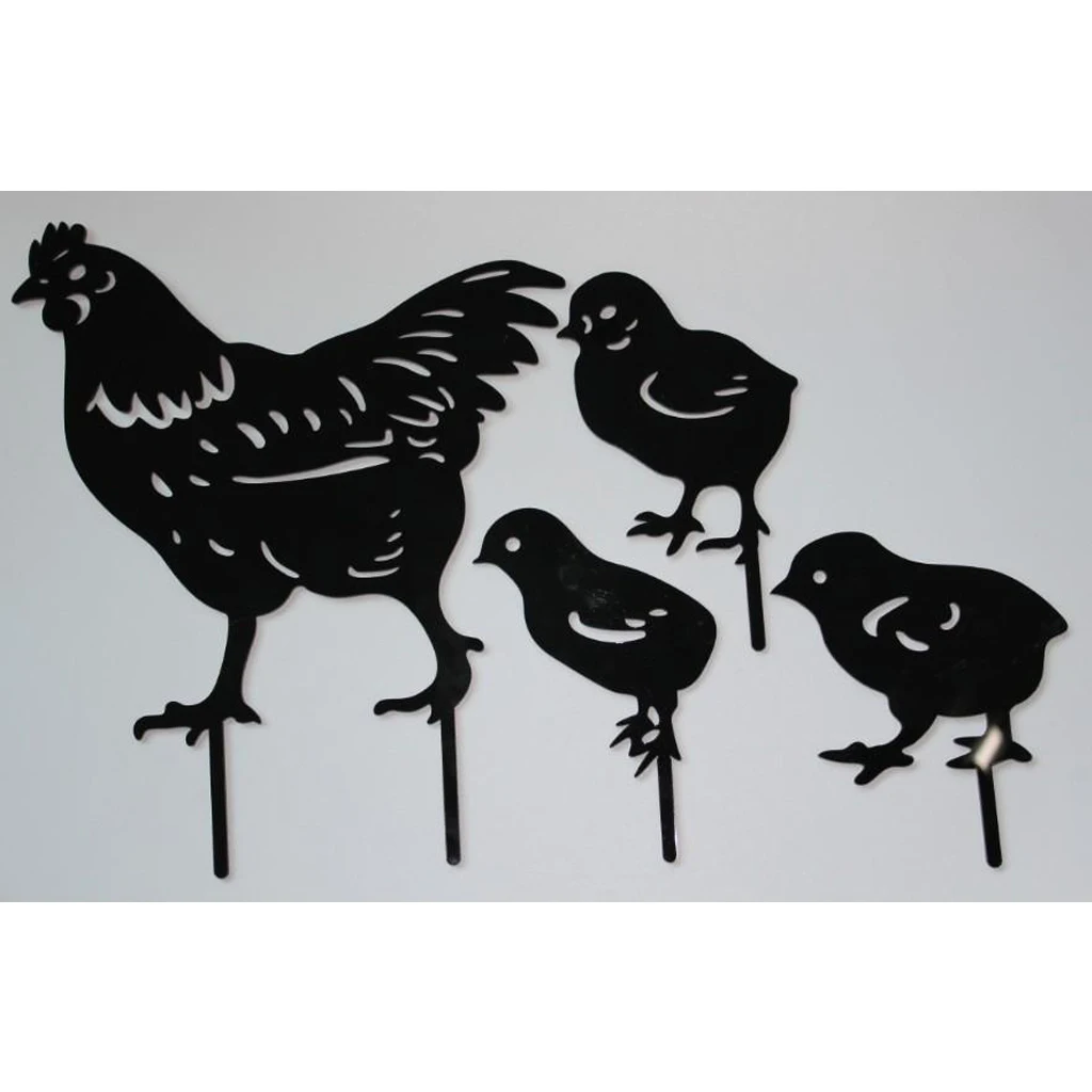 Decorative Garden Stakes Chickens Family Silhouette Figurine Outdoor Decor