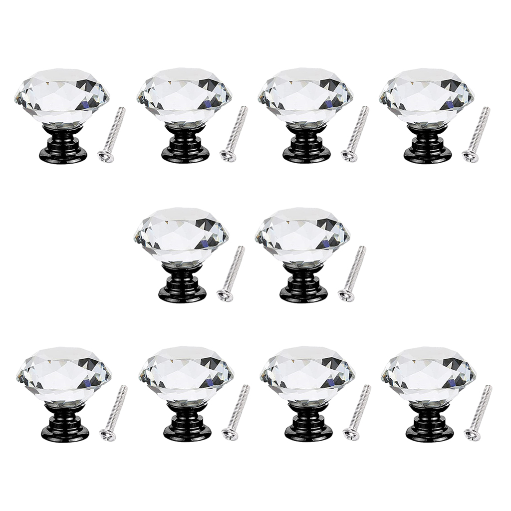10 pcs Elegant Crystal Diamond Drawer Knobs Cabinet Door Handles Pulls Grips with Mounting Hardware