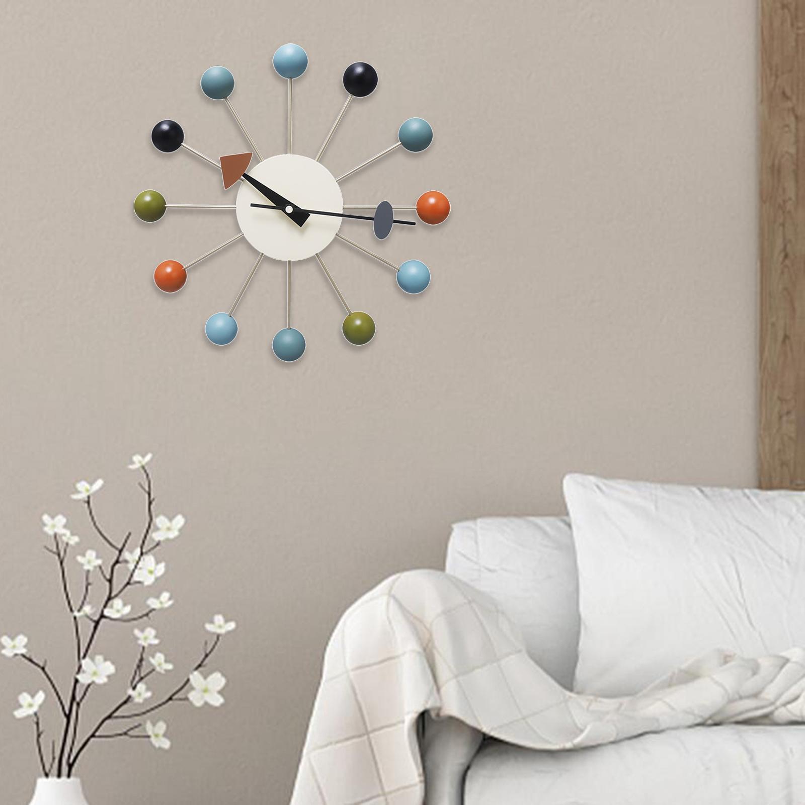 Wood Ball Wall Clock Non Ticking Silent Multicolor Decorative Clock 13 inch for Living Room Home Kitchen Bedroom Office