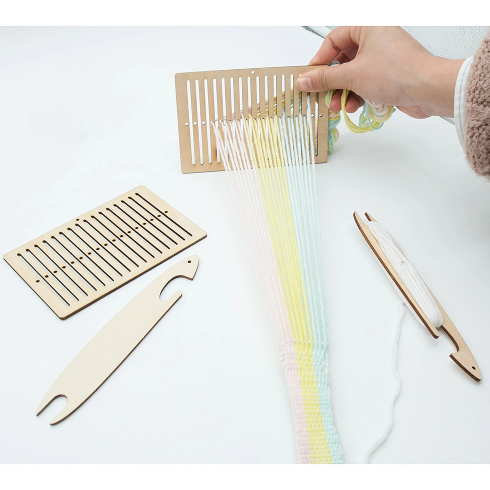 DIY Mini Tapestry Table Wooden Weaving Loom Kit For Weaving Lacing Machine Knit Wood Comb Kids Toys Gum Material Set