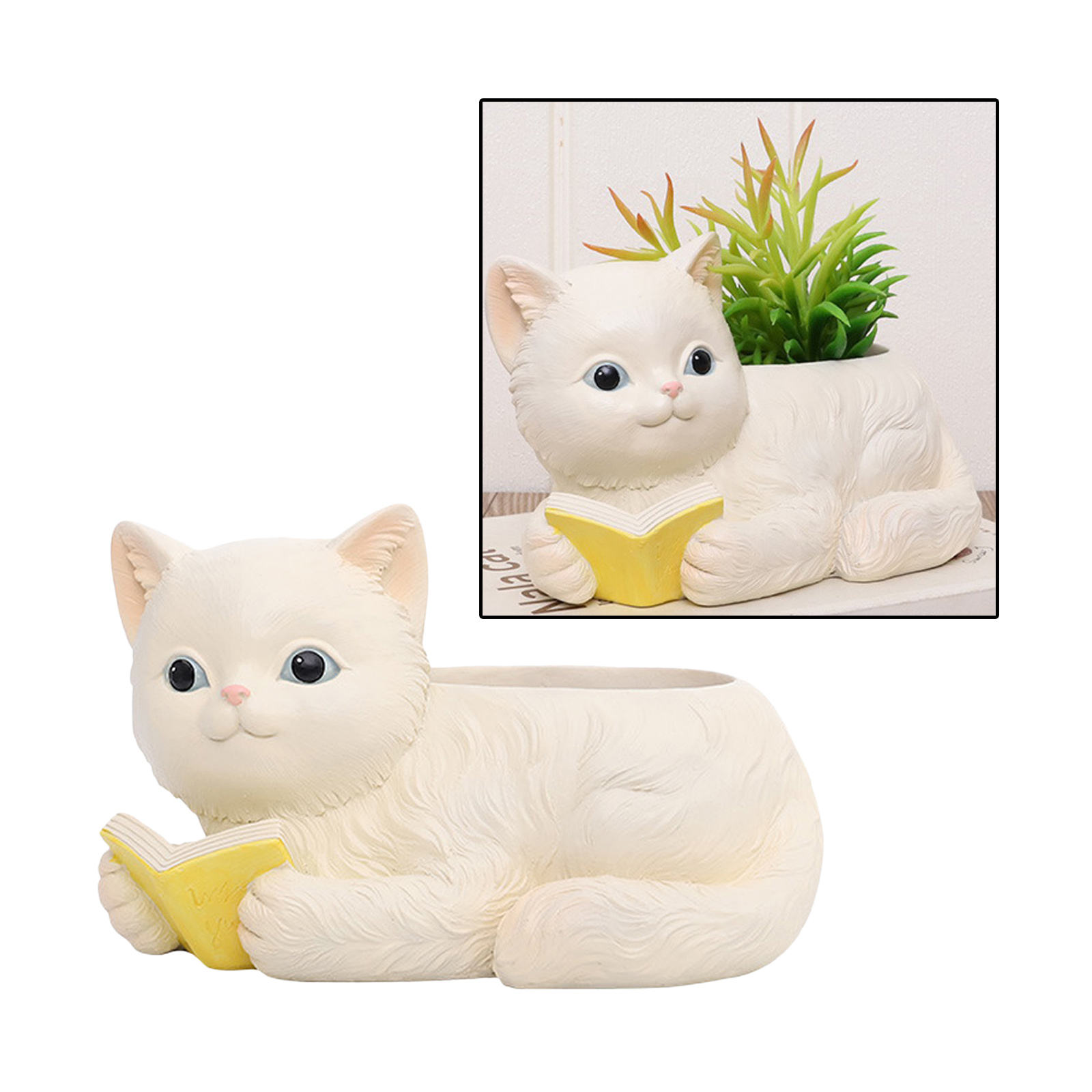 Mini Cartoon Flower Pots Home Decoration Vase Resin Cat Shape Planter for Home Garden Office Desktop Decoration