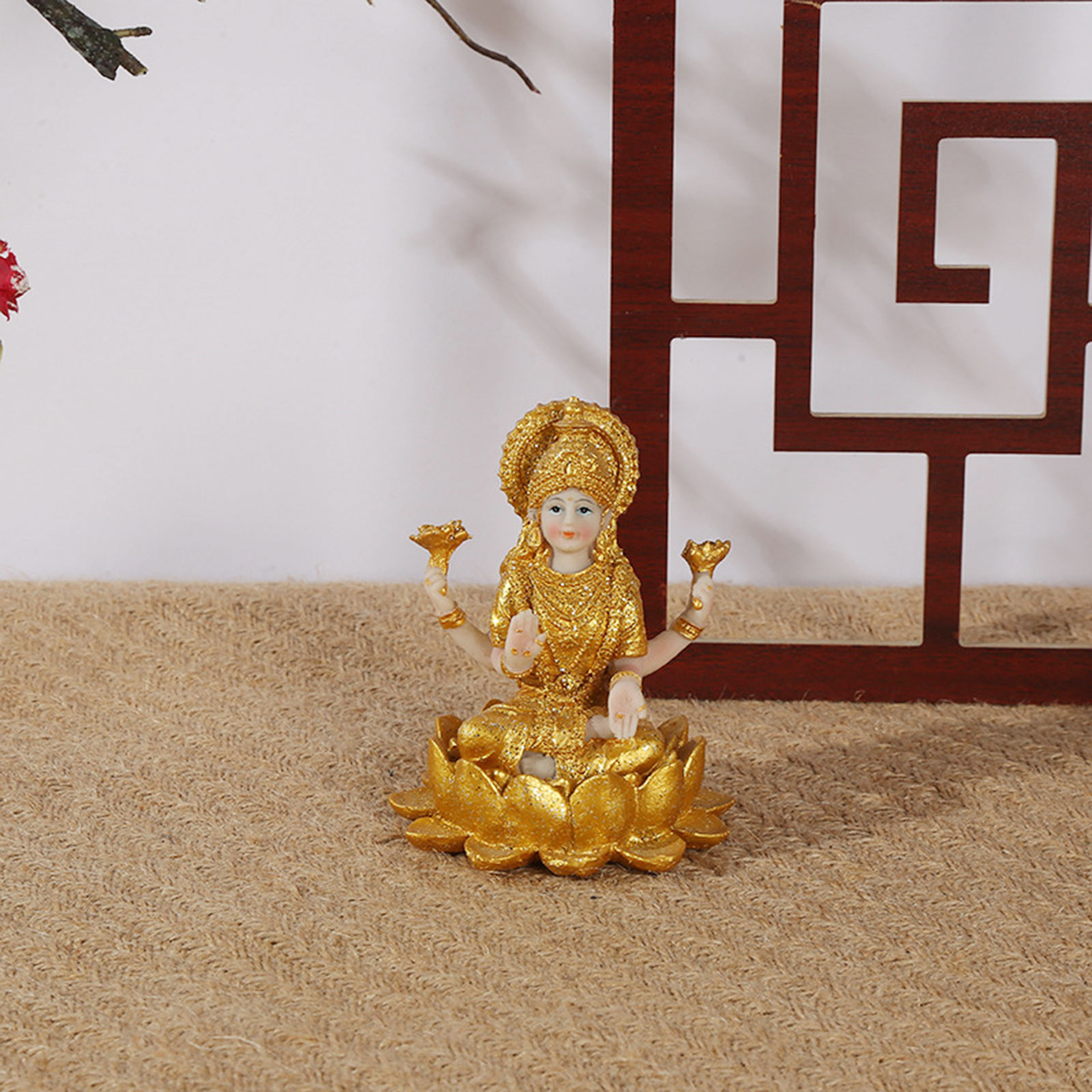 Hindu Goddess Gold Indian Buddha Statue Prosperity Buddhism Sitting Spiritual Sculpture Craft for Altar Room Diwali Temple Home
