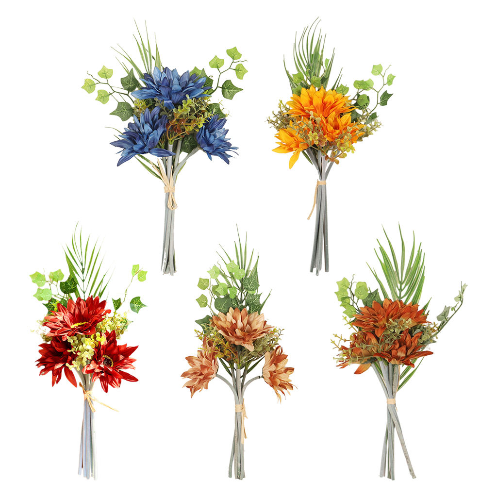 Artificial Silk Sunflowers Bouquets Lifelike Decor Floral Fake Bridesmaid Bouquet for Outside Party Wedding Anniversary Hotel
