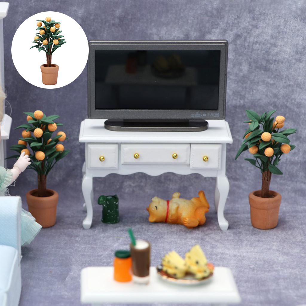 1/12 Doll House Crafts Miniature Citrus Tree Ceramics Flowerpot Resin Orange Creative Planter Model Ornaments Accessory
