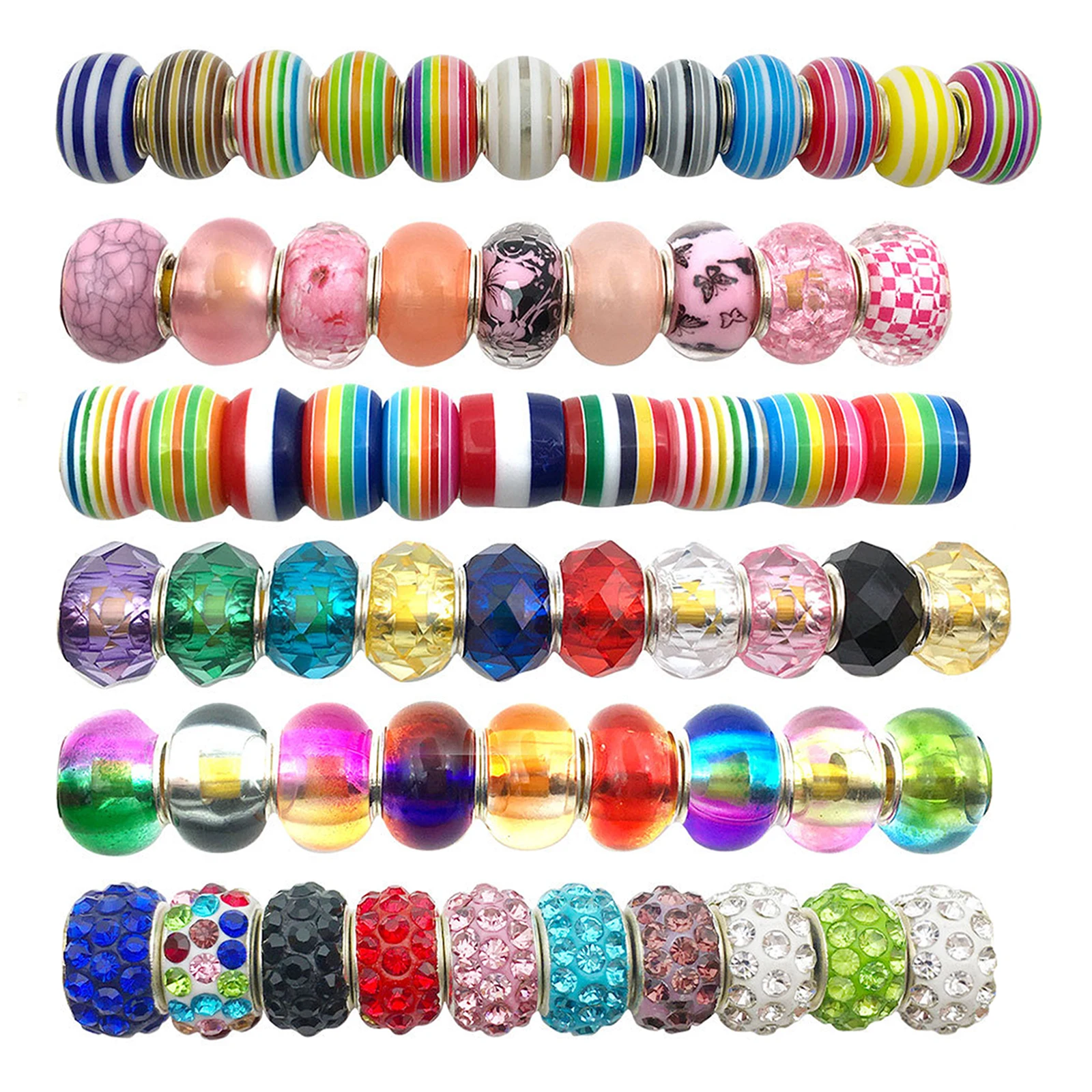 60 PCS Girls Mixed Color Charm DIY Beads Gems Kids String Bead Bracelet Necklace Making Crafts Kit Accessories 5mm