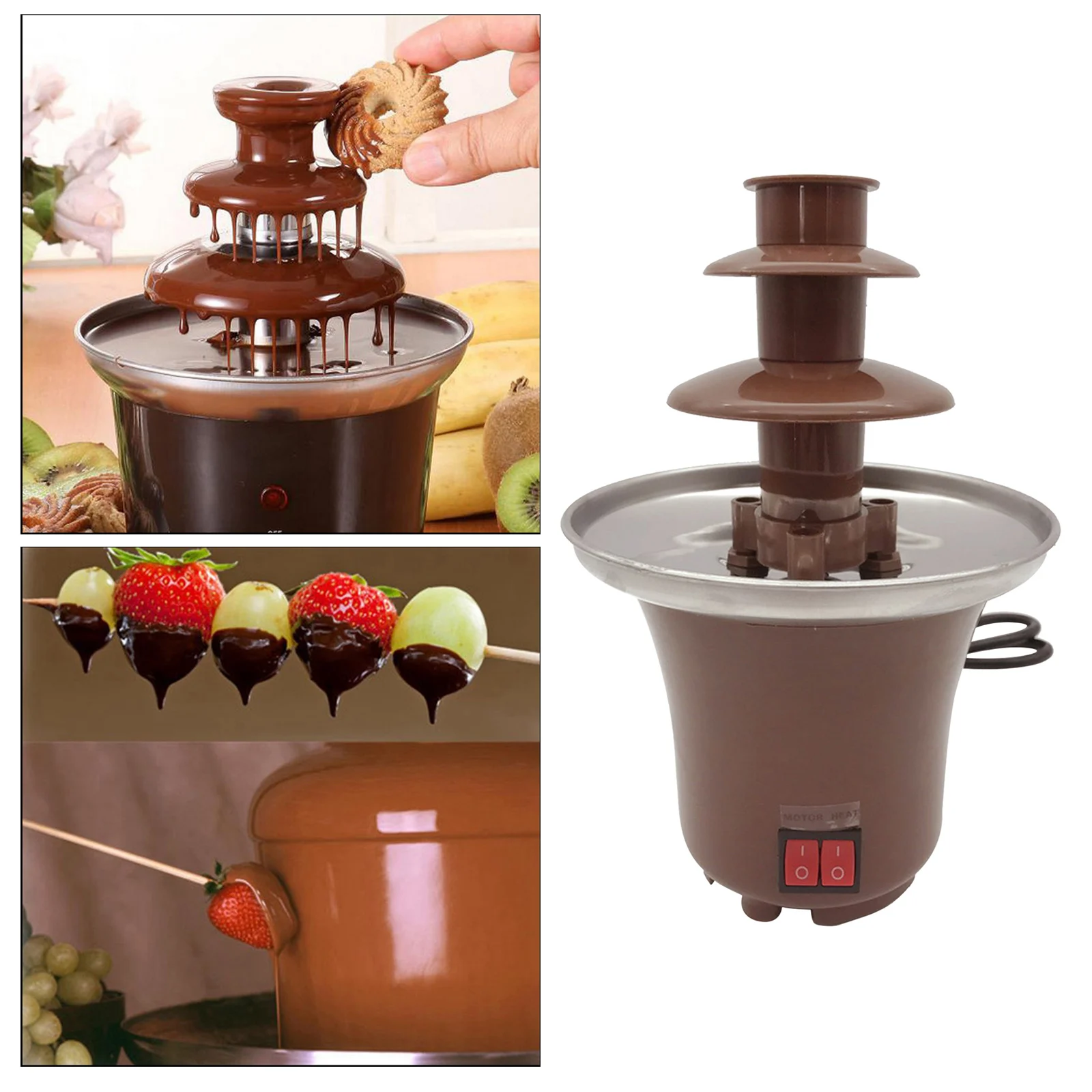 Electirc Mini Chocolate Fondue Fountain Machine 3 Tiers BBQ Sauce Ranch