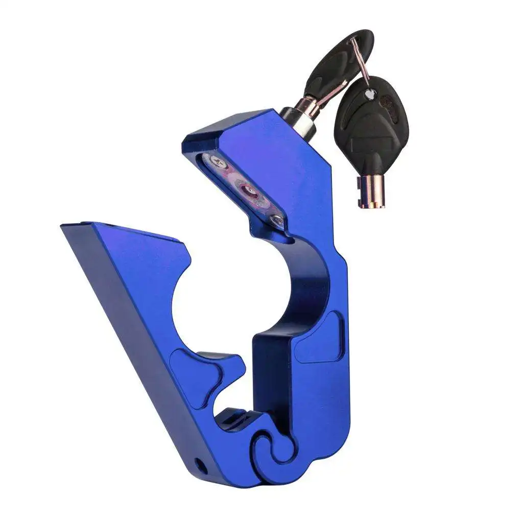 Blue Universal CNC Aluminum Motorcycle Handlebar Lock Anti-Theft Security with 2 Keys for Motorcycle Bike ATV Scooter