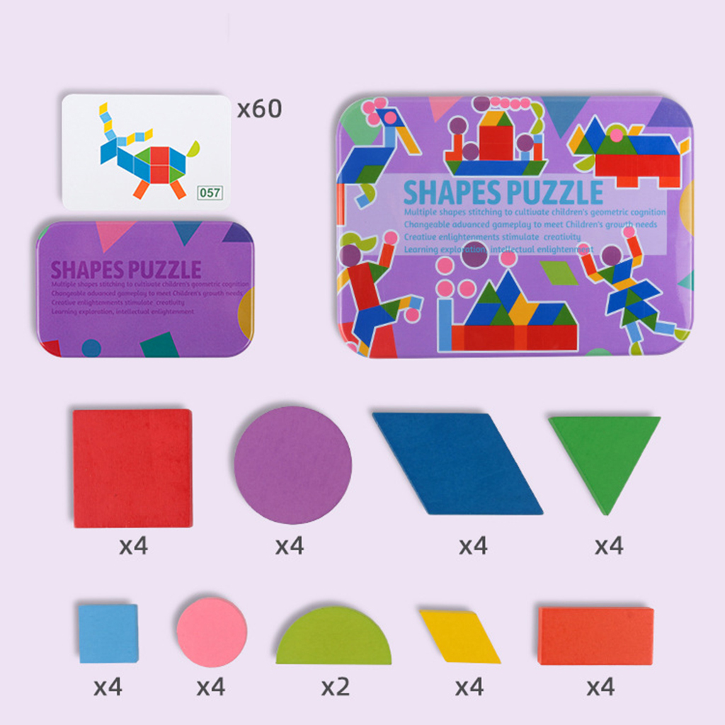Wooden Pattern Blocks Jigsaw Geometric Shape Classic Tangrams Gift Pre-school Early Toys