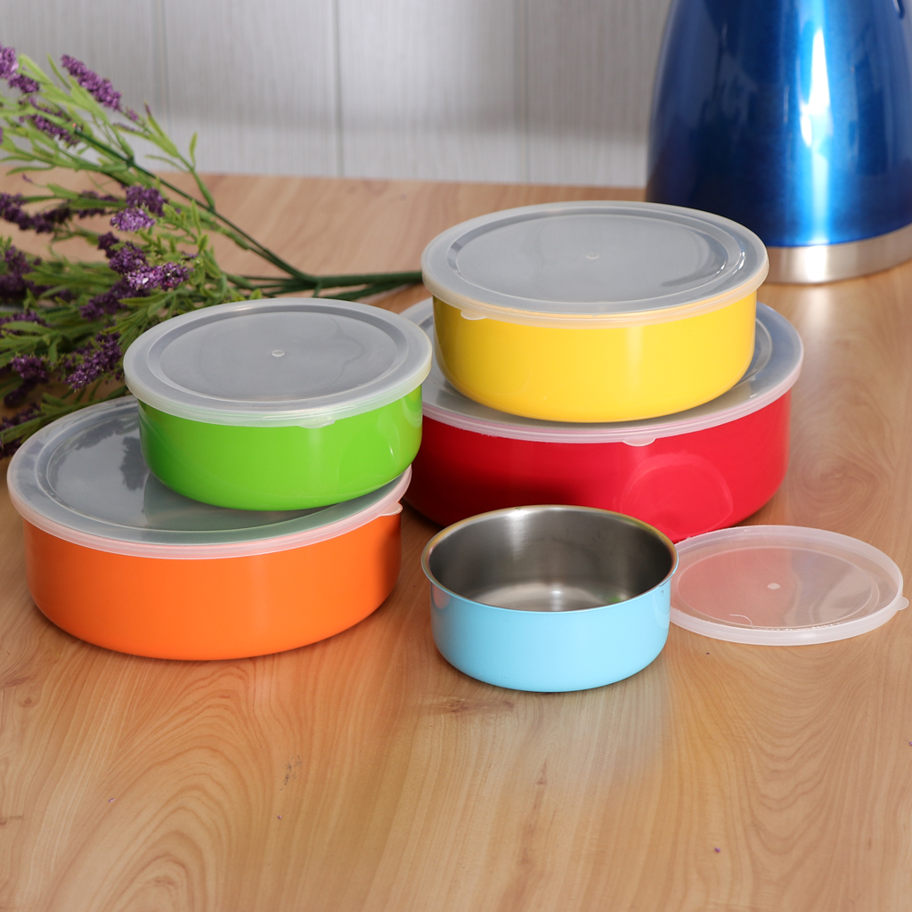 5Pcs Stainless Steel Mixing Bowls Set with Lids for Food Fruit Vedetable Containers Sweet Ice Cream Storaging Supplies