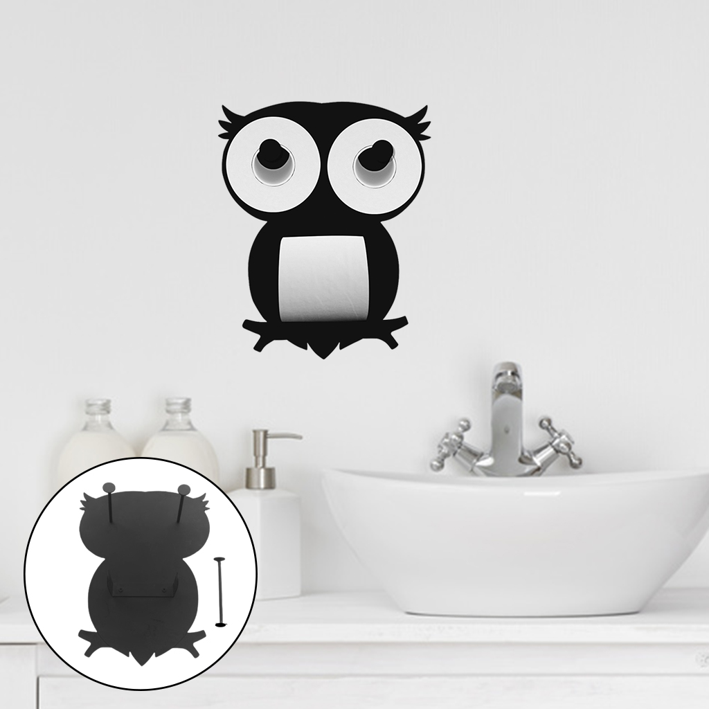 Novelty Black Owl Toilet Paper Holder Wall Mount Tissue Storage Shelf Decor