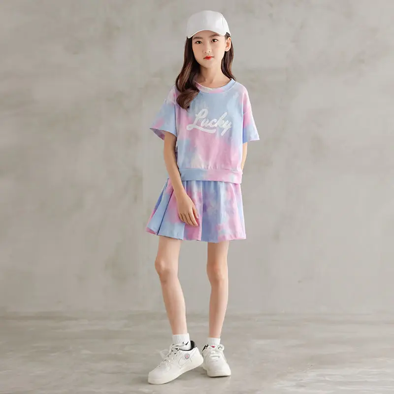 cute Clothing Sets Girls Summer Suit 2022 Kids Short Sleeve Top +skirts 2pc Skirt Set Child Sports Clothing Casual Girl Outfits 5 to 14 baby boy clothing sets