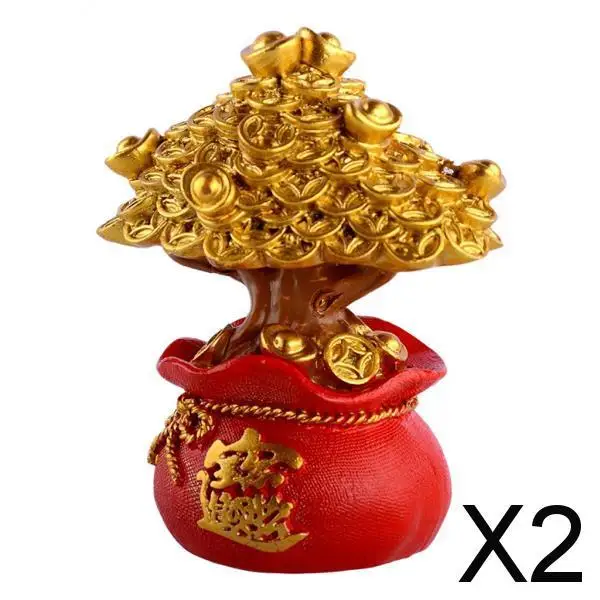 2xMoney Tree Feng Shui Ornaments Table Top Lucky Tree Home Office Decor Style 1