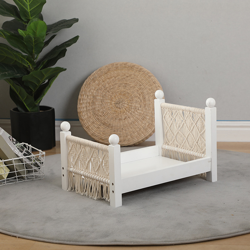 Newborn Props Baby Crib White Wooden Detachable Posing Props with Tassels