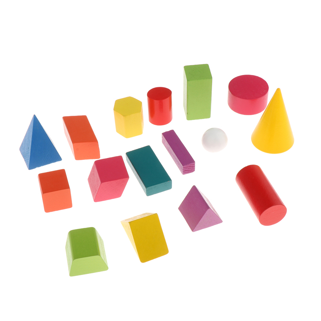 16x Colorful Shapes Geometric Wooden Toys Puzzle Kids  Supply Teacher