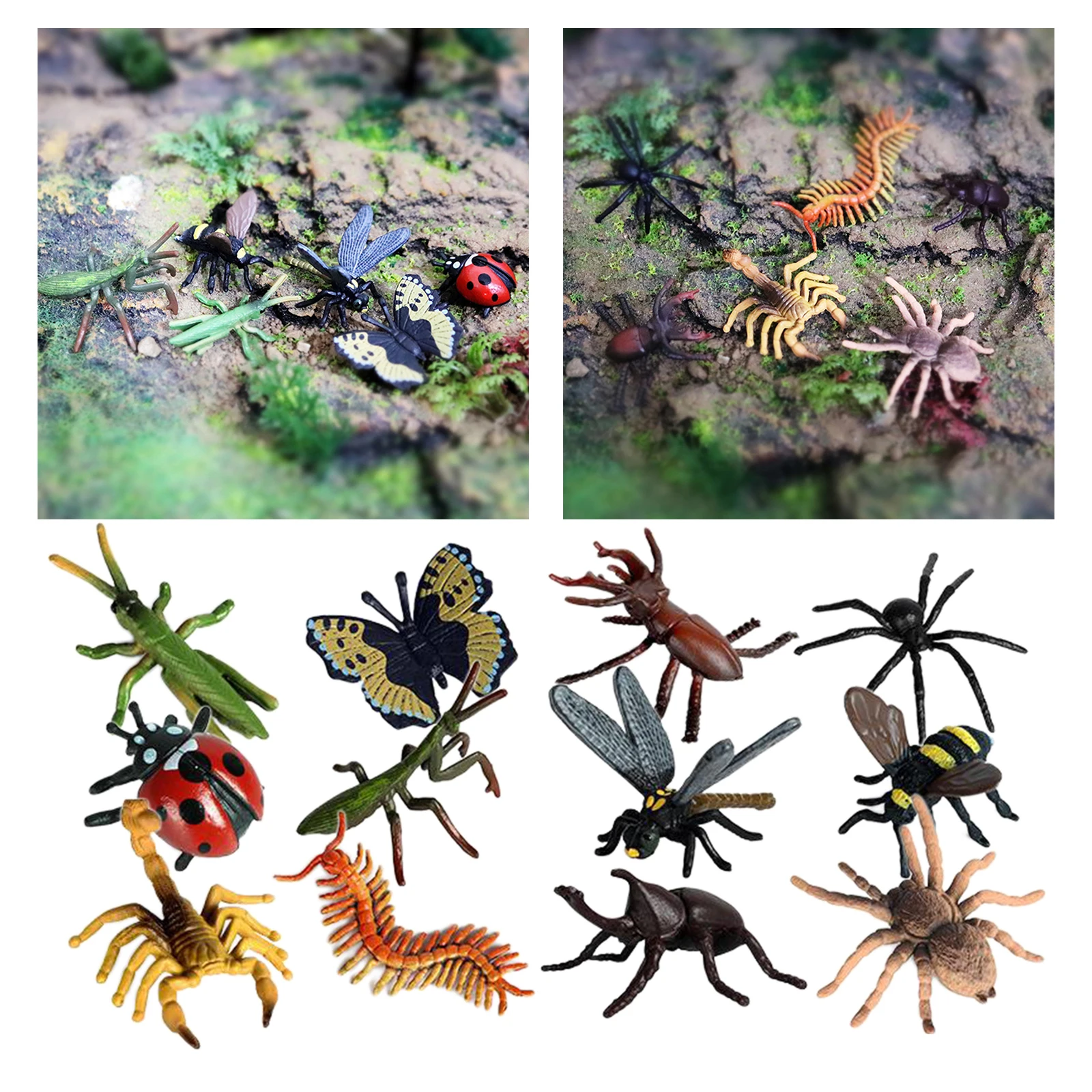 12pcs Plastic Realistic Insect Model Figure Toys Bug  Scorpion Bee