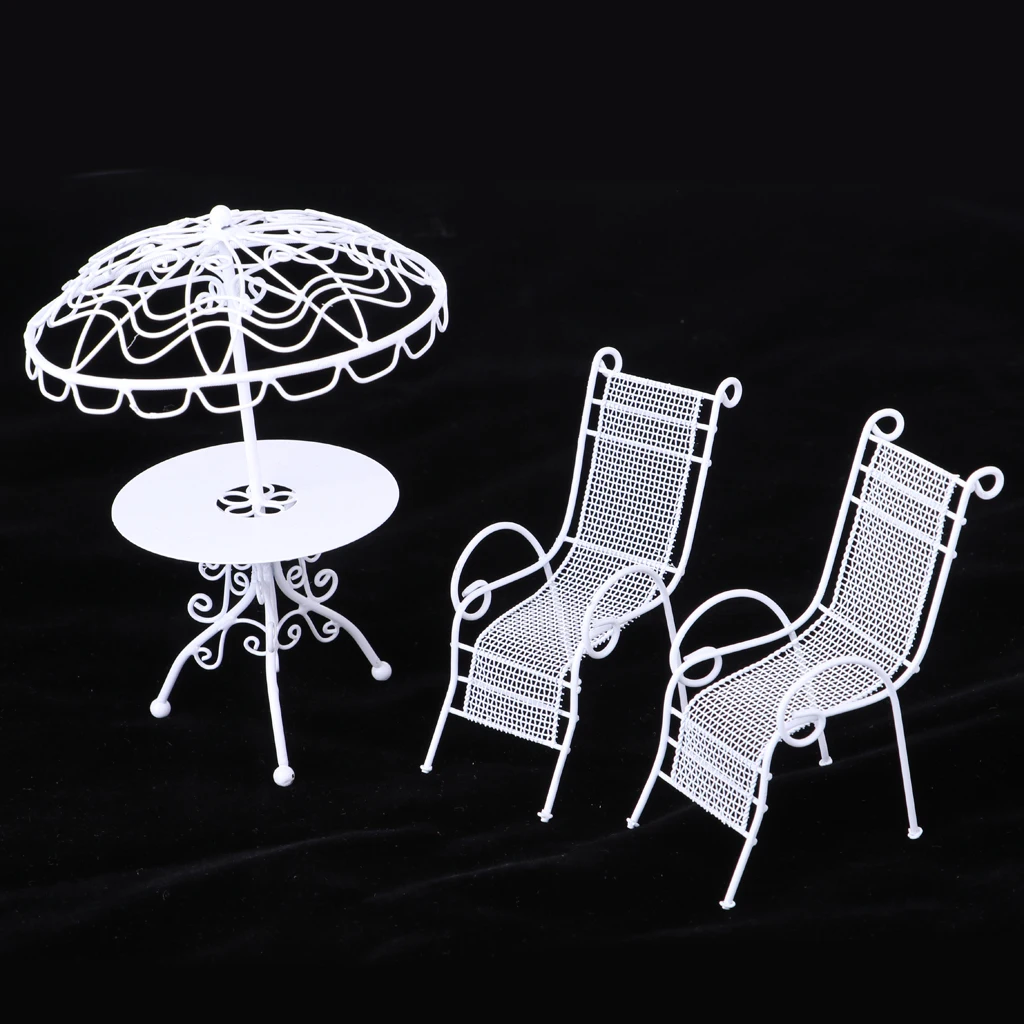 1/12 Scale Dollhouse Miniature Table Chairs Set Outdoor Garden Yard Scene Model Toy Furniture Decoration Accessory