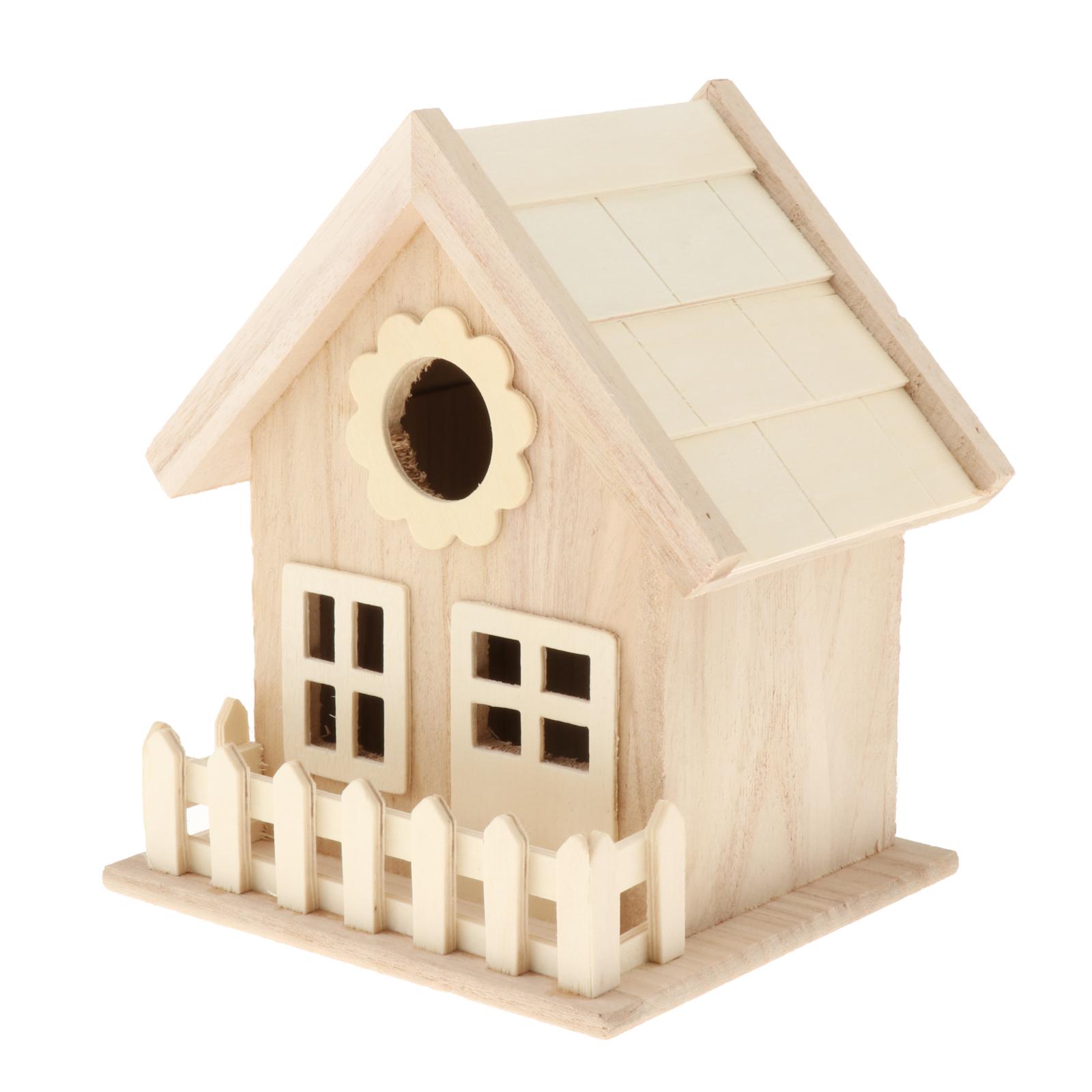 Wood Bird House Hanging Birdhouse Outside DIY Paintable Bird Nest Box Craft
