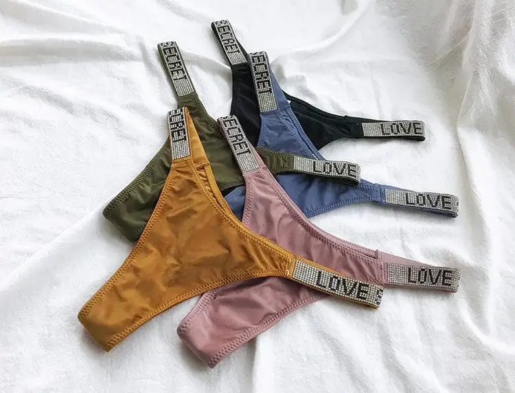 Letter LOVE Secret Rhinestone Panties Women G String Low Rise Underwear Sexy Seamless Fitness Gym Lingerie Thongs Brand Design high waisted thong