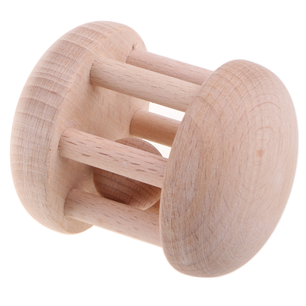 Natural Wooden Rattle Teether Baby Sensory Development Grasping Teething Toy