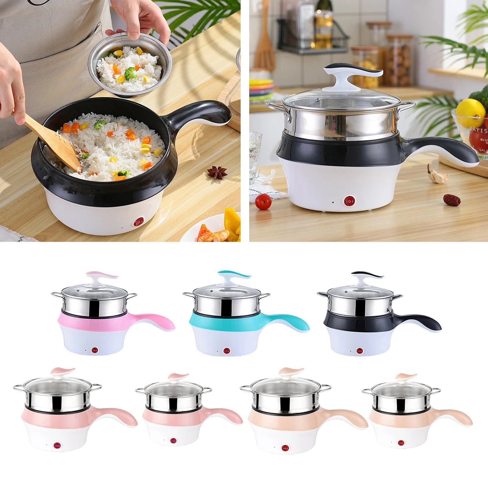 1.8L Electric Cooking Hot Pot Cooker Porridge Stainless Steel Steamed Rack 