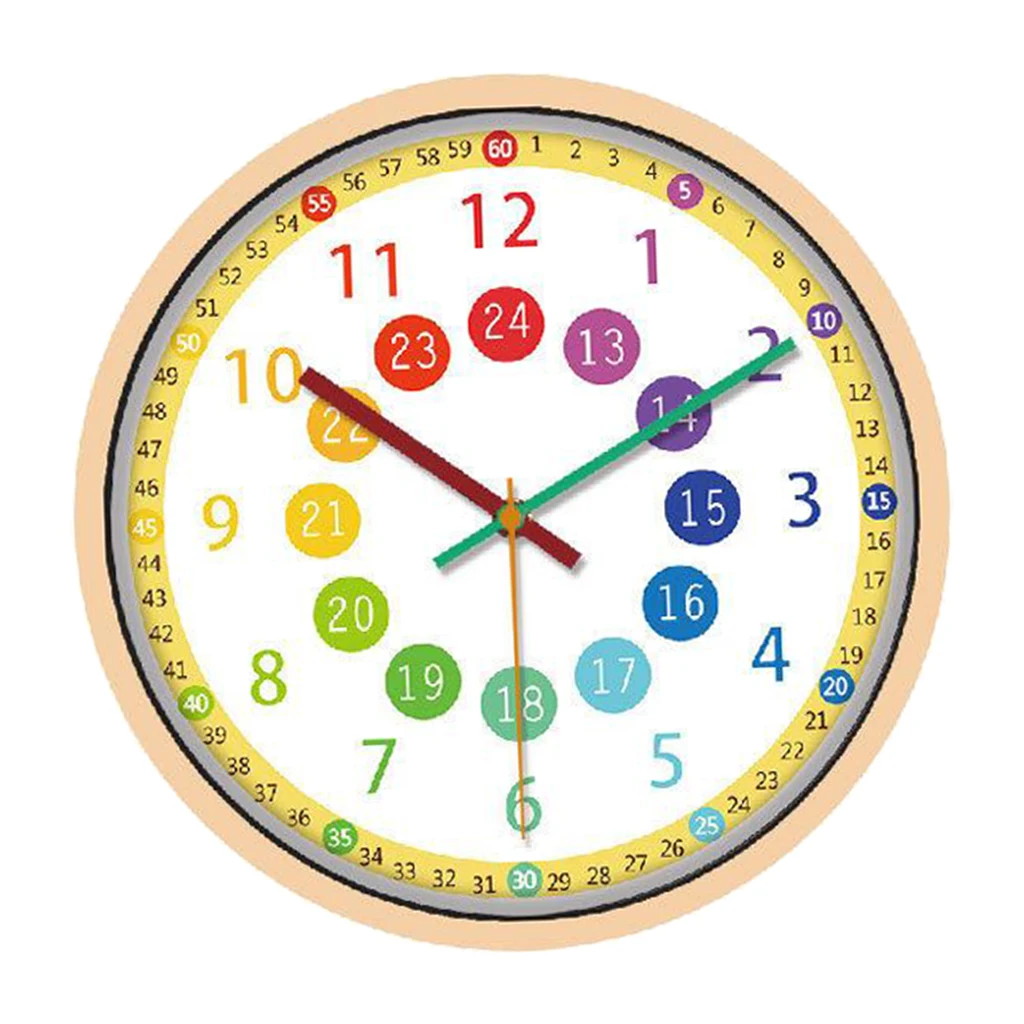 Colorful Wall Clock Kids  Classroom Battery Operated 12 Inch Round