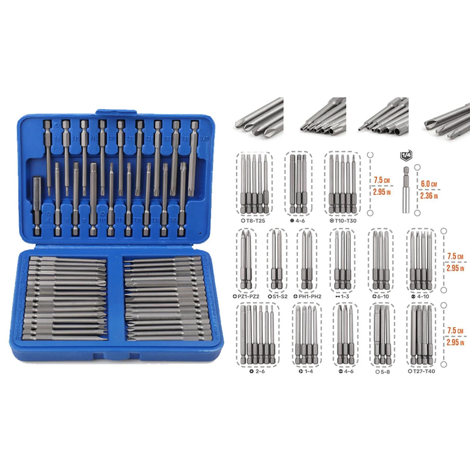 Magnetic Screwdriver Bit Set 1/4 Chrome Vanadium  Screw Tools Box